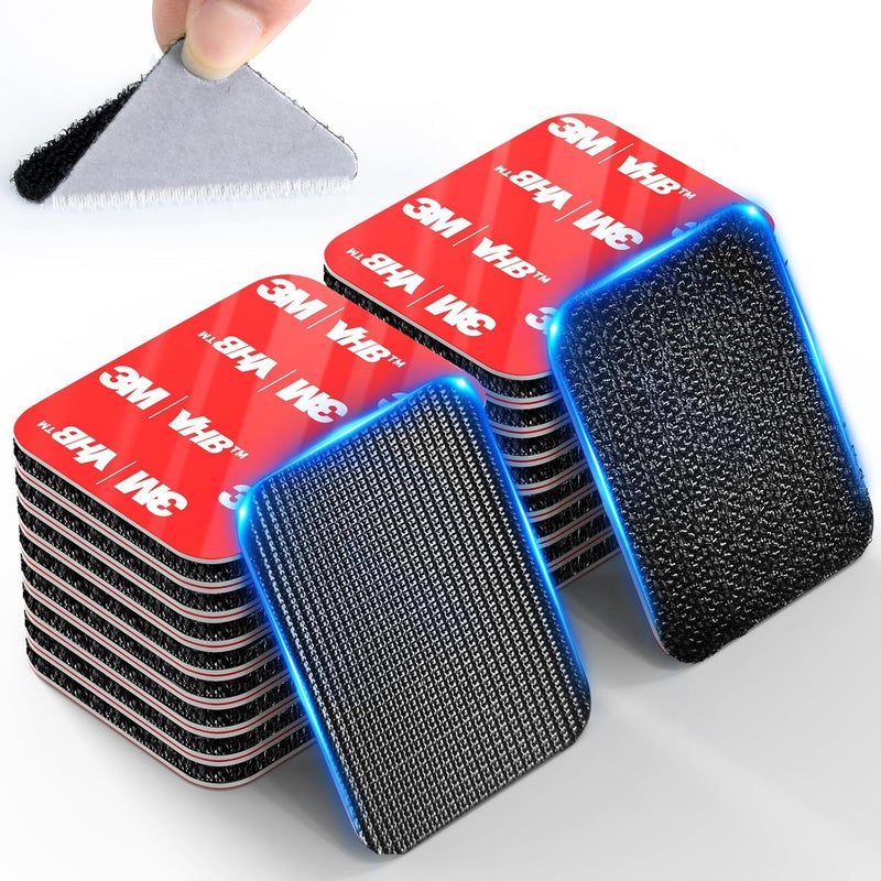 PHIXBEAR Hook and Loop Strips with Super Adhesive Heavy Duty, Made of 3M, Heat Resistant Waterproof, Outdoor or Indoor Use, 16 Sets Black 1.57x1.97 Inch - Image 1